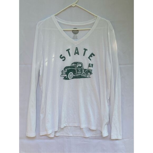 Life is Good State Long Sleeve Tee XL White Green Truck Graphic Michigan State V - Picture 1 of 4